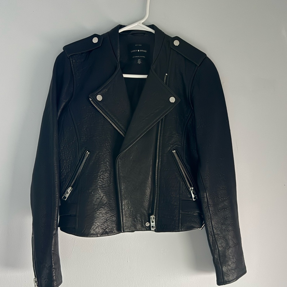 Lucky Brand Black Leather Biker Jacket - Picture 1 of 3